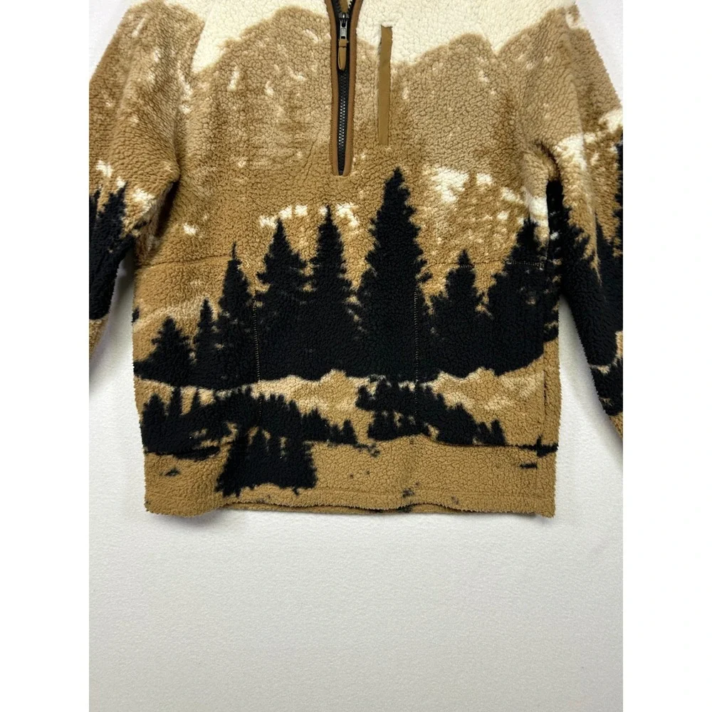 Gorpcore Art Class Boys XL Brown Mountain Landscape Sherpa Fleece Quarter Zip